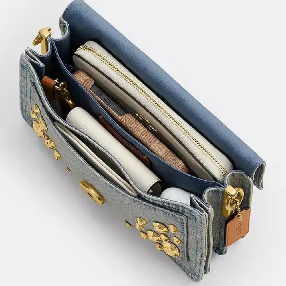 Coach RETAIL Bleach Washed Denim Tabby 26 With Distressed Crystals Style CCW92 - Picture 6 of 13